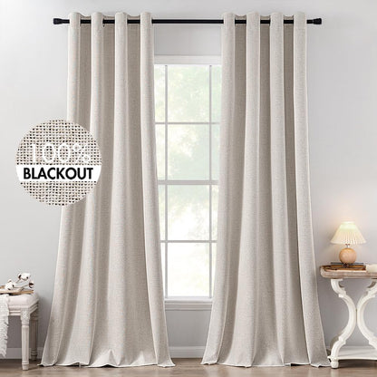 MIULEE 100% Blackout Linen Curtains for Bedroom 52x90 Inches Natural Beige