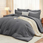 MUXHOMO Full Comforter Set 7 Pieces, Soft Bed in a Bag, Beige