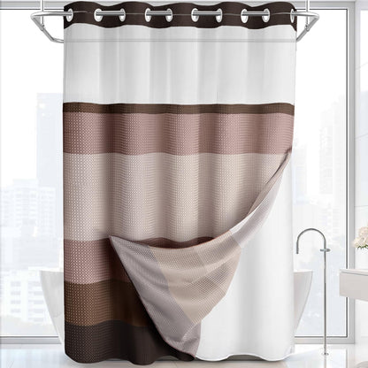 No Hook Shower Curtain with Liner Set Hotel Waffle Burgundy 72W X 75L
