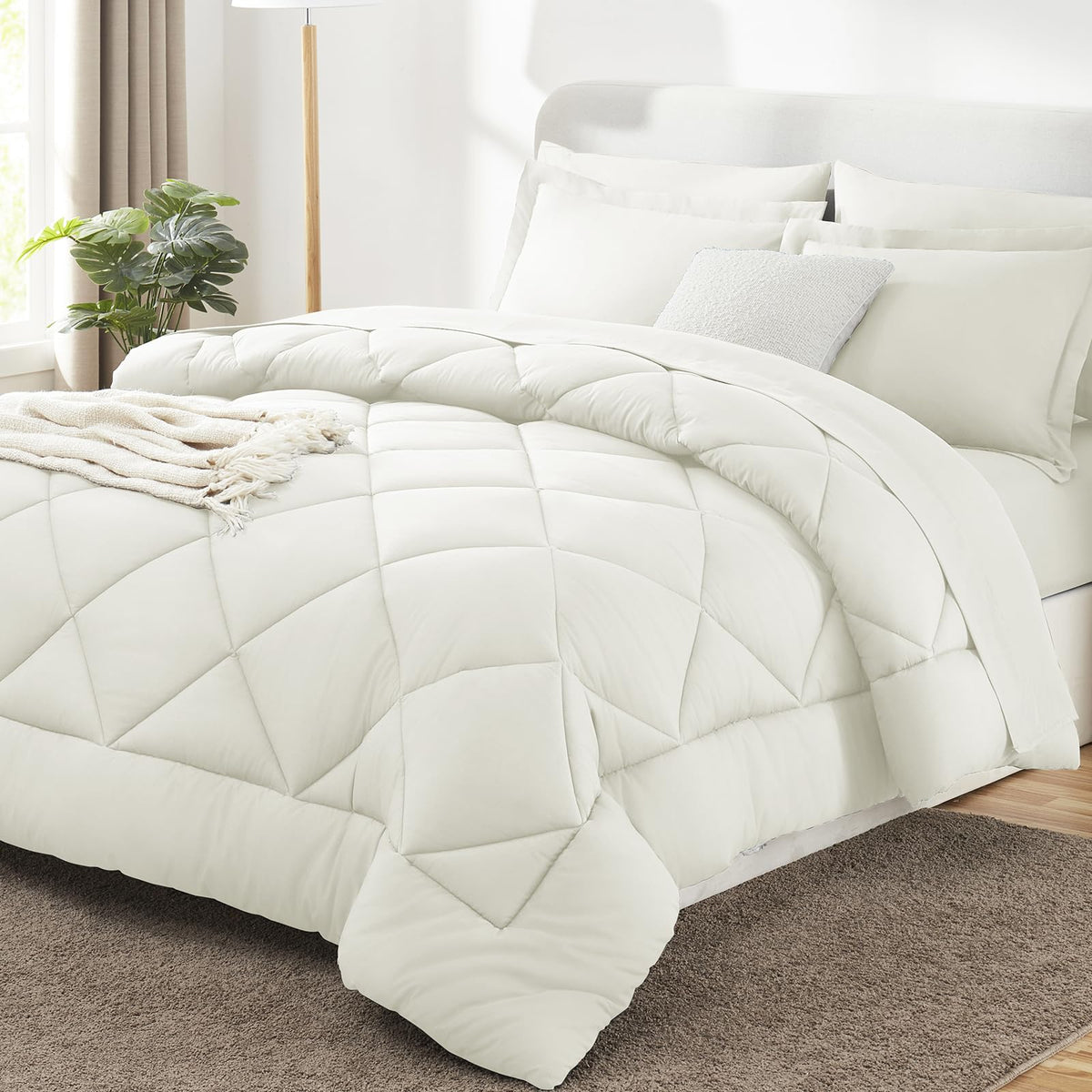 CozyLux Full Comforter Set 82"x86" Dark Grey - 7 Piece Bed in a Bag