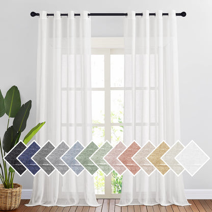 NICETOWN Semi Sheer Linen Ivory Curtains for Bedroom, W52xL84, 2 Panels