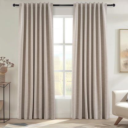 Topfinel Cream Linen Blackout Curtains 84 Inch Long for Bedroom Living Room, Ivory Pinch Pleat Back Tab Full Blackout Drapes Farmhouse Boho Curtains for Window, White Neutral Curtains 52" X 84" 7 FT