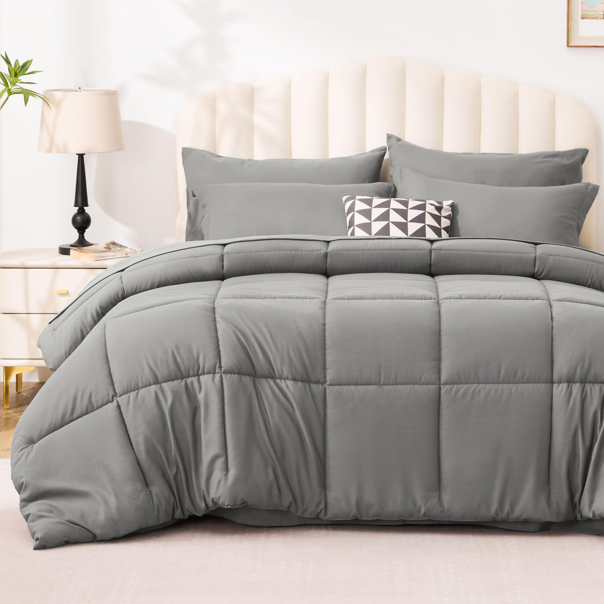 Love's cabin Queen Comforter Set, 7 Pieces Bed in a Bag, Black