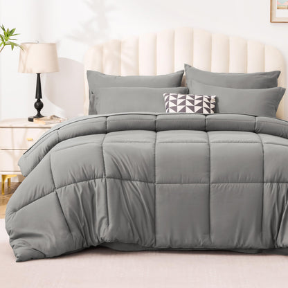 Love's cabin Full Comforter Set Black, 7 Pieces Full Bed in a Bag, All Season Bedding Sets with 1 Comforter, 1 Flat Sheet, 1 Fitted Sheet, 2 Pillowcase and 2 Pillow Sham