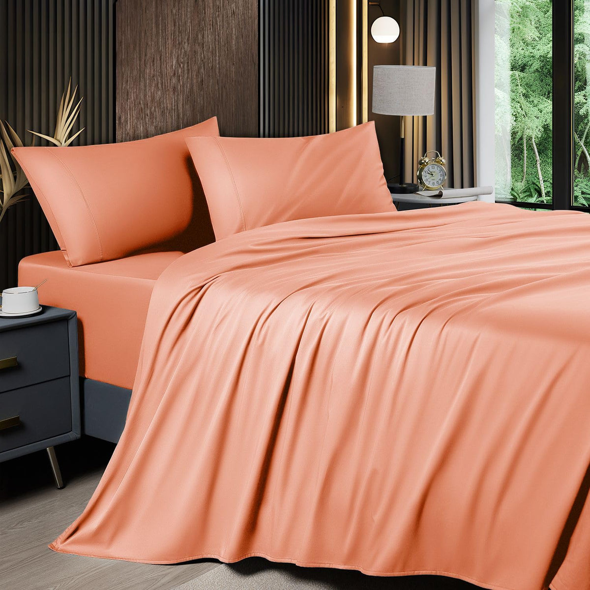 Shilucheng 6 Piece Queen Sheet Sets, Cooling Sheets, Dark Grey