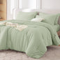 MUXHOMO Queen Comforter Set 7 Pieces, Seersucker Bed in a Bag, Beige