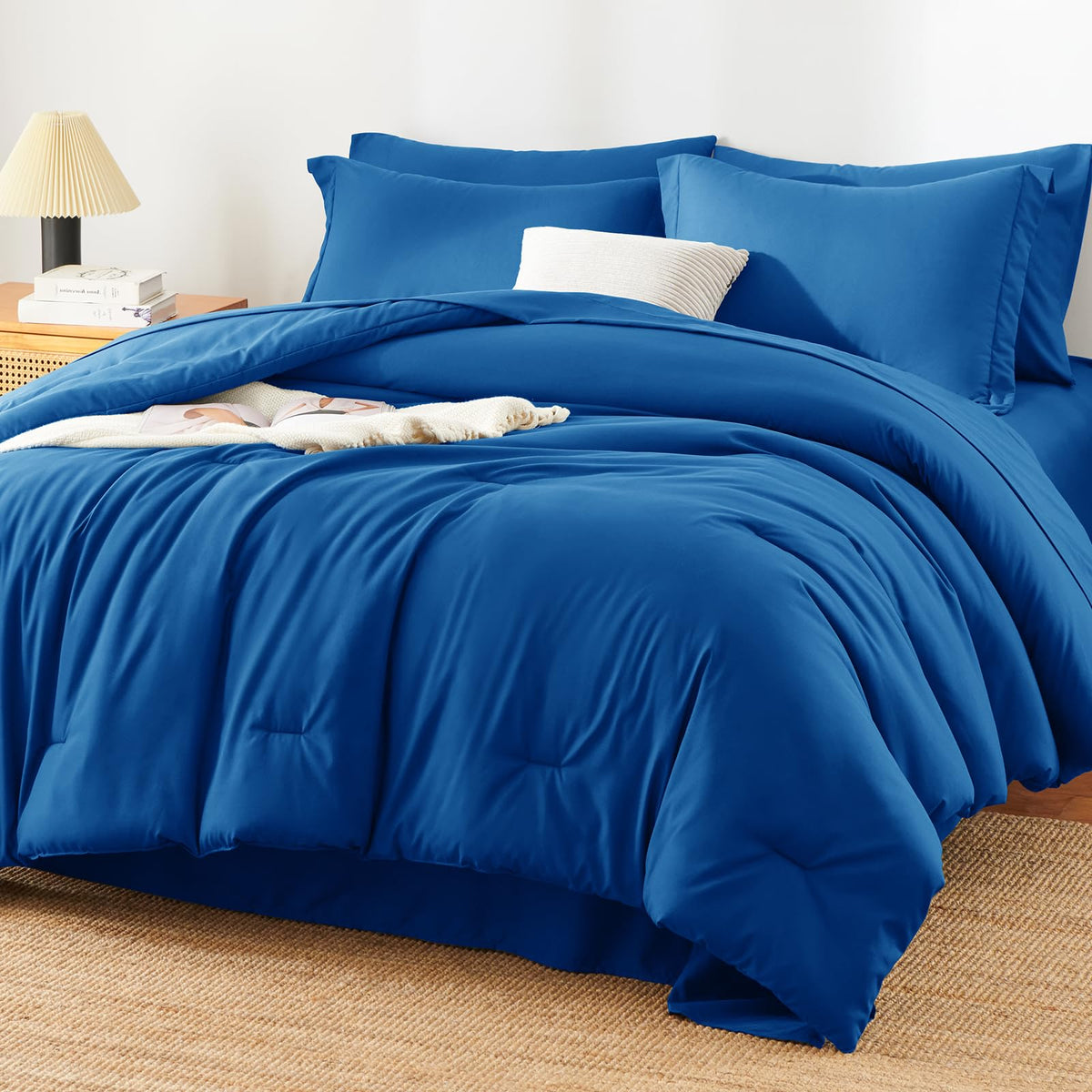 HIMEET Queen Comforter Set, 7-Piece Point-Quilted Bed in a Bag Dark Grey