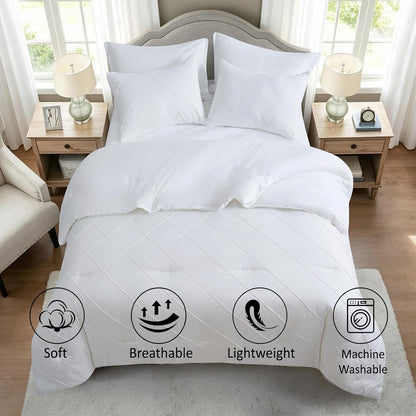White Comforter Queen Set, All Season Diamond Bedding Sets 7 Pcs