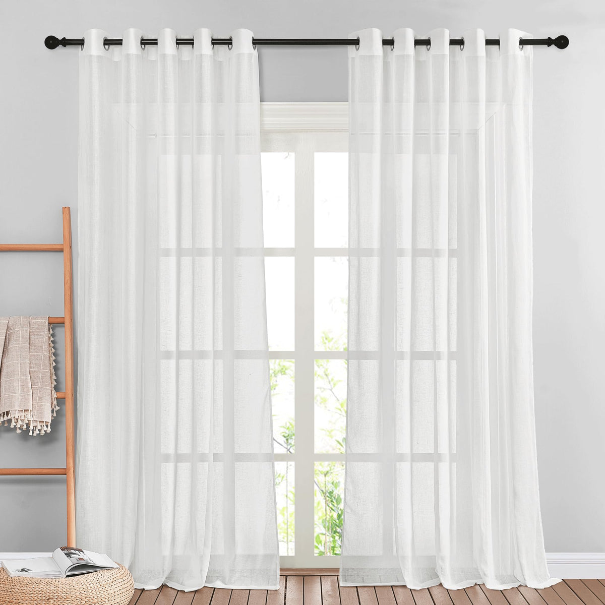 NICETOWN Semi Sheer Linen Ivory Curtains for Bedroom, W52xL84, 2 Panels