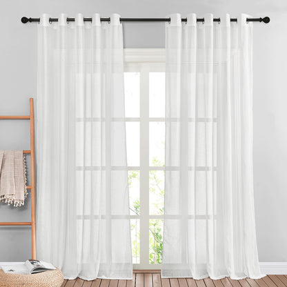 NICETOWN Semi Sheer Linen Ivory Curtains for Bedroom, W52xL84, 2 Panels
