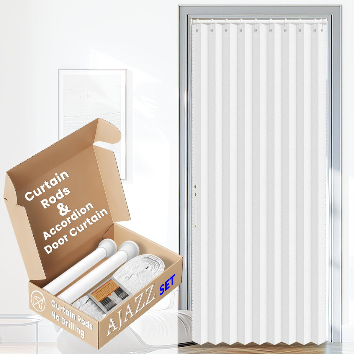 AJAZZ Blackout Accordion Door Magnetic Door Curtain Folding Closet Doors Curtain Invisible for Bedroom Room Living Room Doorway, Grey 42" W x 78" L, 1 Panel