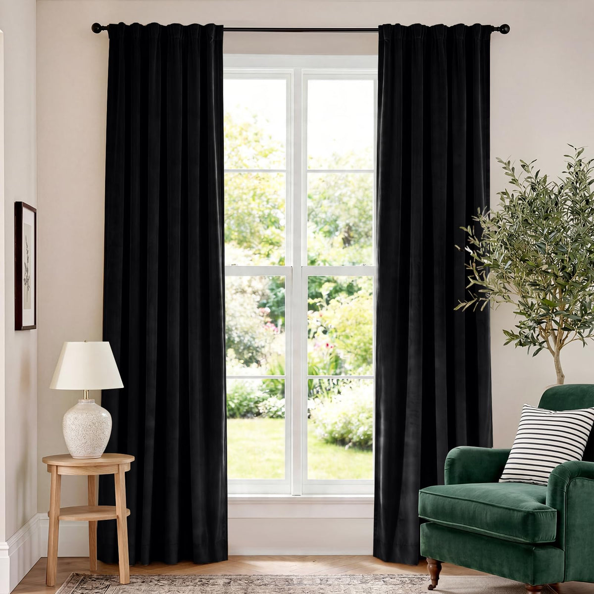 Lazzzy Blackout Curtains Thermal Insulated Curtains Room Window Drapes Super Soft Luxury Curtains for Living Room Bedroom Rod Pocket 2 Panels, 96 Inch Lined | Beige