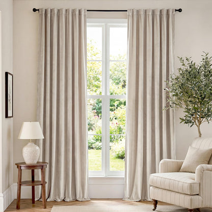 Lazzzy Blackout Curtains Thermal Insulated Curtains Room Window Drapes Super Soft Luxury Curtains for Living Room Bedroom Rod Pocket 2 Panels, 96 Inch Lined | Beige