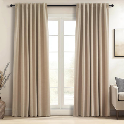 Topfinel Cream Linen Blackout Curtains 84 Inch Long for Bedroom Living Room, Ivory Pinch Pleat Back Tab Full Blackout Drapes Farmhouse Boho Curtains for Window, White Neutral Curtains 52" X 84" 7 FT
