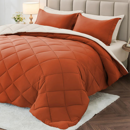 MUXHOMO Queen Comforter Set 7 Pieces, Reversible Bed in a Bag, Red/Black