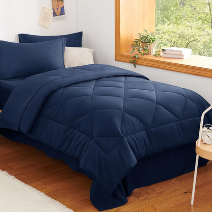 CozyLux Queen Comforter Set 88"x88" Dark Grey - 7 Piece Bed in a Bag