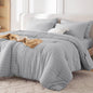 MUXHOMO Queen Comforter Set 7 Pieces, Seersucker Bed in a Bag, Beige