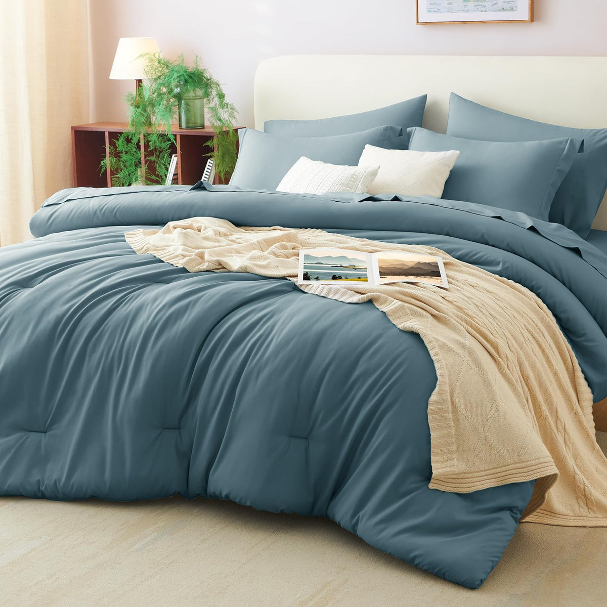 CozyLux Queen Comforter Set Black, 7 Pieces Bed in a Bag