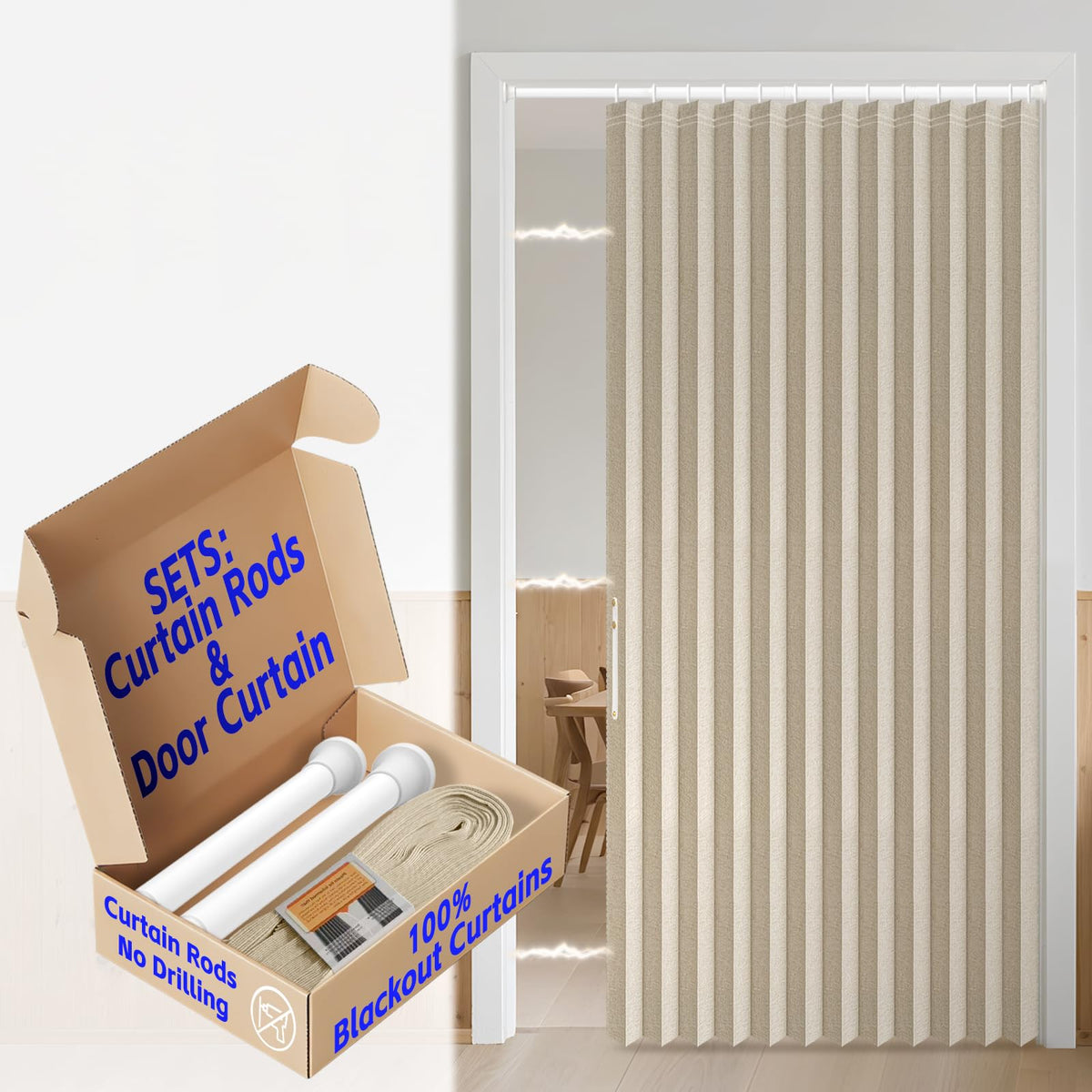 AJAZZ Blackout Accordion Door Magnetic Door Curtain Folding Closet Doors Curtain Invisible for Bedroom Room Living Room Doorway, Grey 42" W x 78" L, 1 Panel