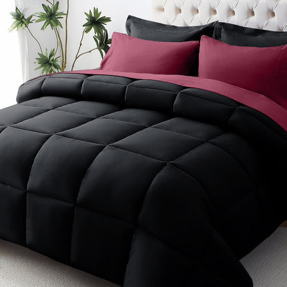 JOLLYVOGUE Full Comforter Set, Ultra-Soft Bed in a Bag Full Size 7 Pieces, Oeko-TEX Certified Bedding Set with Down Alternative Comforter, Sheets, Pillowcases & Shams, Black
