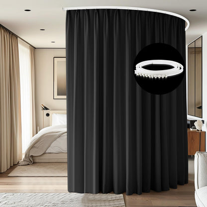 Room Divider Ceiling Mounted Curtains Track Sets Extra Wide Blackout Curtain Flexible Tracks for Bedroom Privacy Partition Separator, 1 Panel Black Drape and White Rail, W8.3 x H8ft