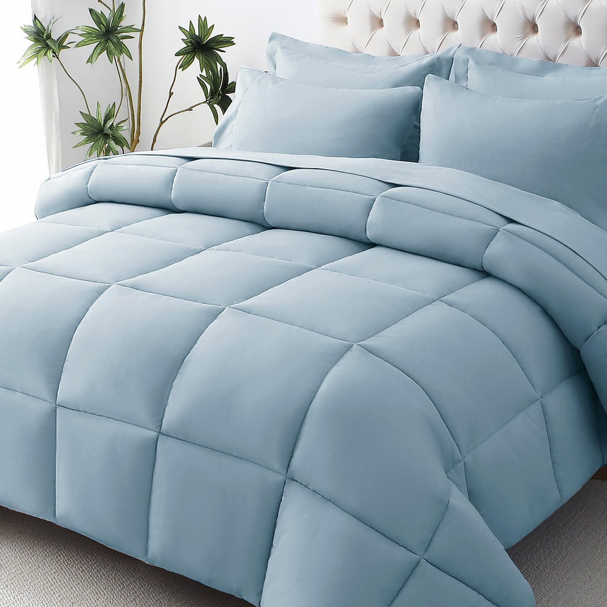 JOLLYVOGUE Full Comforter Set, Ultra-Soft Bed in a Bag Full Size 7 Pieces, Oeko-TEX Certified Bedding Set with Down Alternative Comforter, Sheets, Pillowcases & Shams, Black