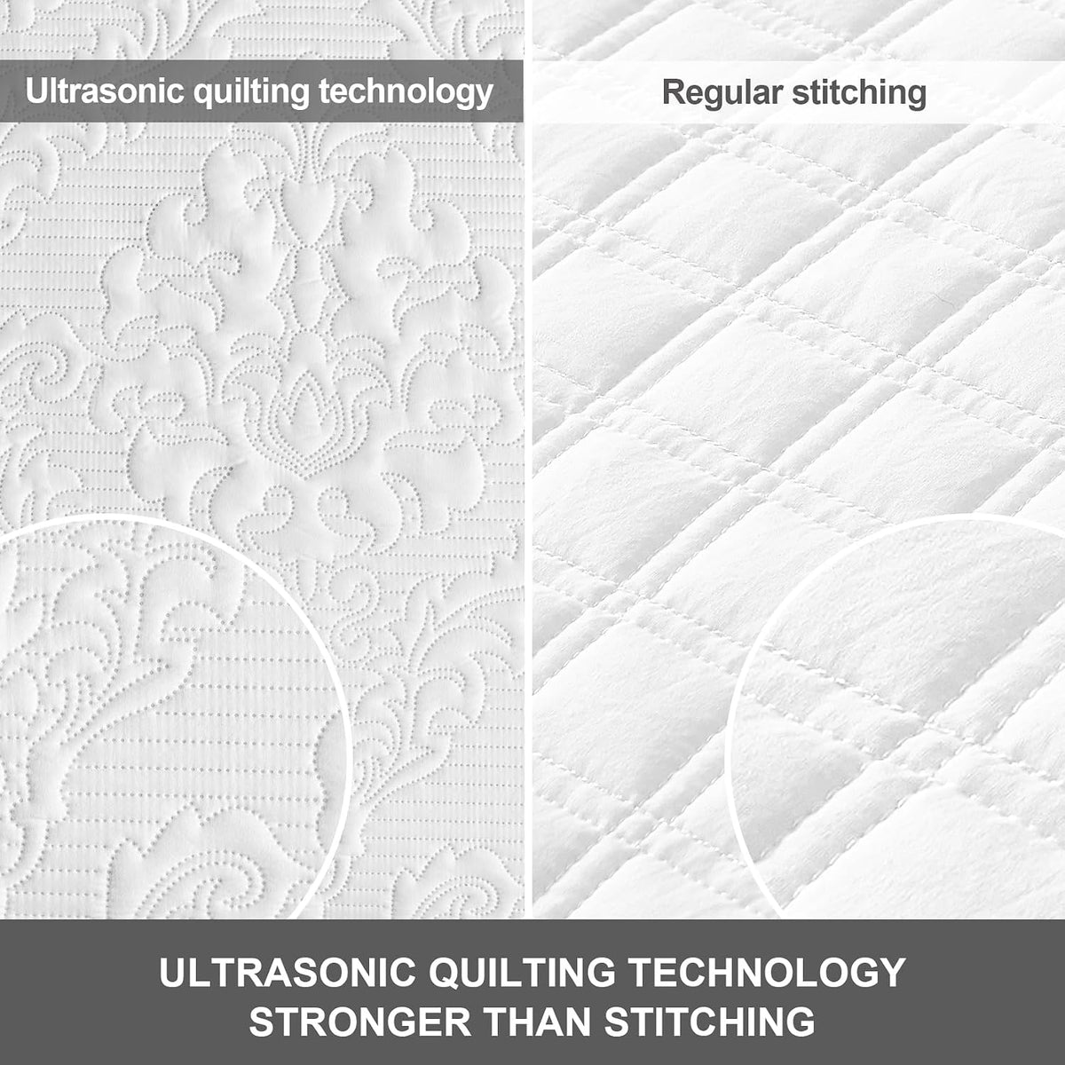 Hansleep Queen Quilt White Quilts Queen Size 3 Pieces (1 Quilt, 2 Shams)