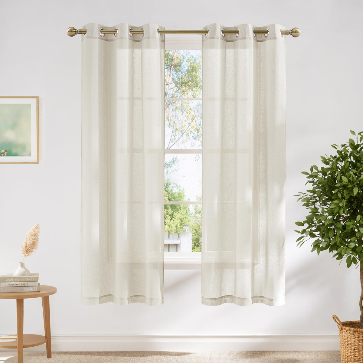 NICETOWN Semi Sheer Linen Ivory Curtains for Bedroom, W52xL84, 2 Panels