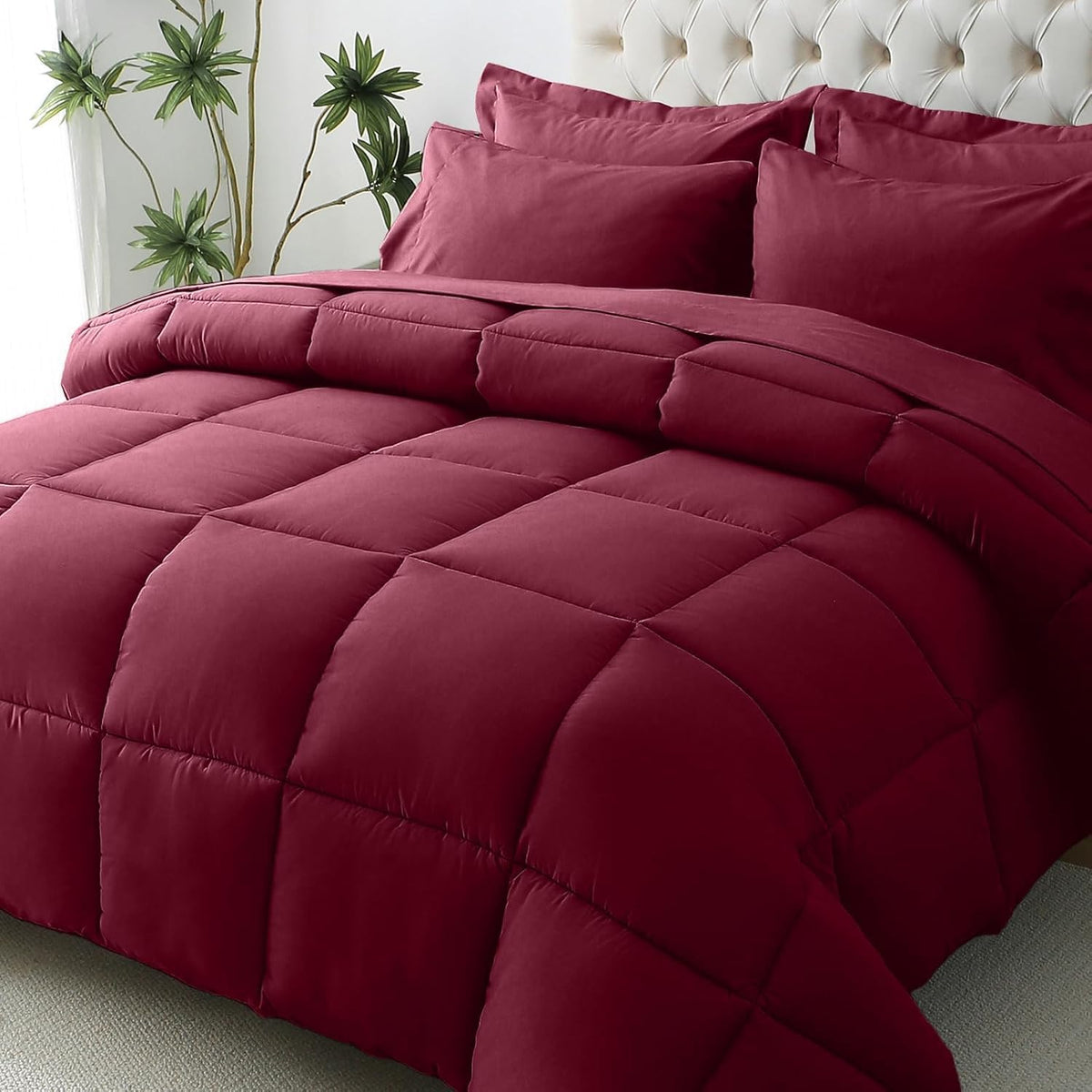 JOLLYVOGUE Full Comforter Set, Ultra-Soft Bed in a Bag Full Size 7 Pieces, Oeko-TEX Certified Bedding Set with Down Alternative Comforter, Sheets, Pillowcases & Shams, Black