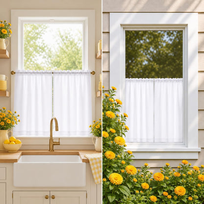 Chyhomenyc 2 Panels White Kitchen Curtains 36 Inch Length Tier Curtain