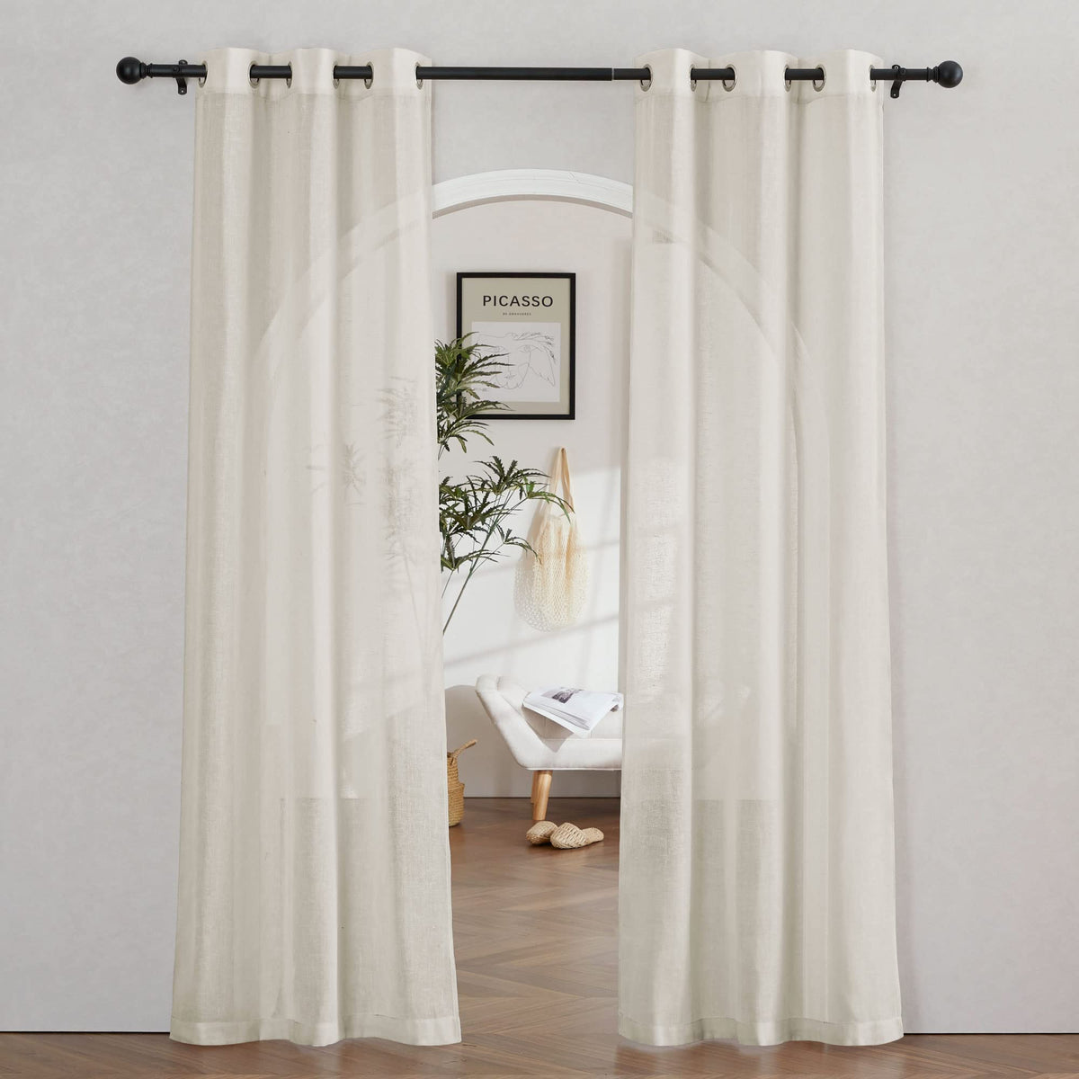 NICETOWN Semi Sheer Linen Ivory Curtains for Bedroom, W52xL84, 2 Panels
