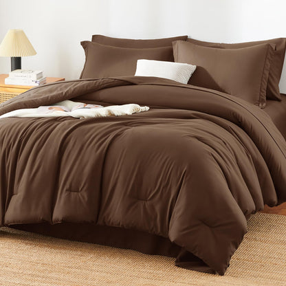 HIMEET Queen Comforter Set, 7-Piece Point-Quilted Bed in a Bag Dark Grey