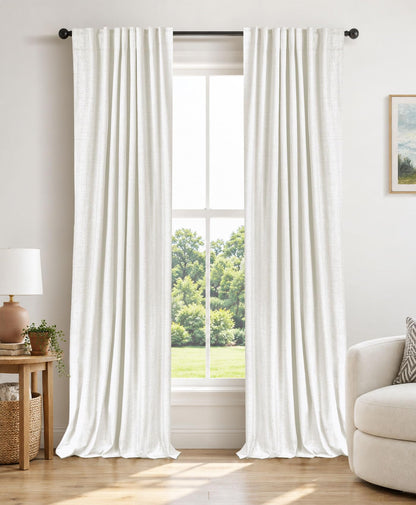 Linen Total Blackout Curtains for Bedroom Living Room 84 Inch, Cream