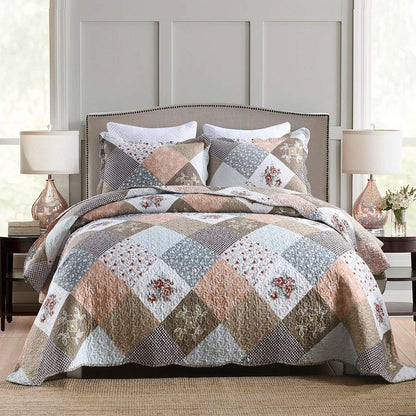 Travan 3-Piece Quilt Set Quilted Bedspread Lightweight Coverlet Set Garden Style Floral Printed Oversized Quilted Bedding Set with Shams for All Season, Exquisite, King Size