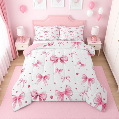 Erosebridal Cute Pink Bow Twin Bedding Set for Girls,Ribbon Bow Knot Comforter Set for Kids Kawaii Room Decor,Princess Bowknot Bed Set Girly Pink Bows Bedding Comforter Sets,1 Pillowcase