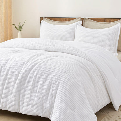 PHF Ultra Soft Waffle Comforter Set 3 Pieces King, Linen