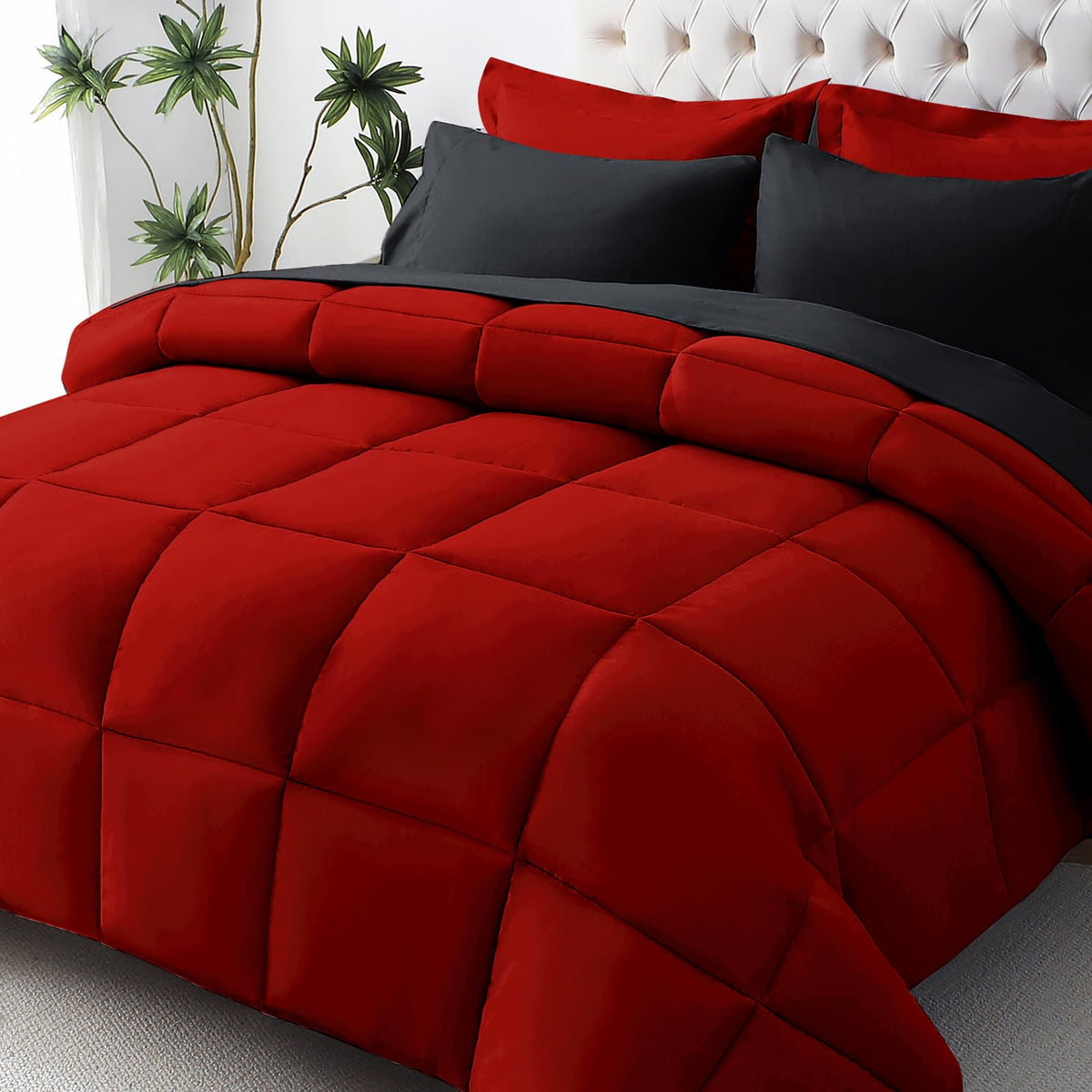 JOLLYVOGUE Full Comforter Set, Ultra-Soft Bed in a Bag Full Size 7 Pieces, Oeko-TEX Certified Bedding Set with Down Alternative Comforter, Sheets, Pillowcases & Shams, Black