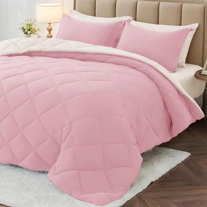 MUXHOMO Queen Comforter Set 7 Pieces, Reversible Bed in a Bag, Red/Black