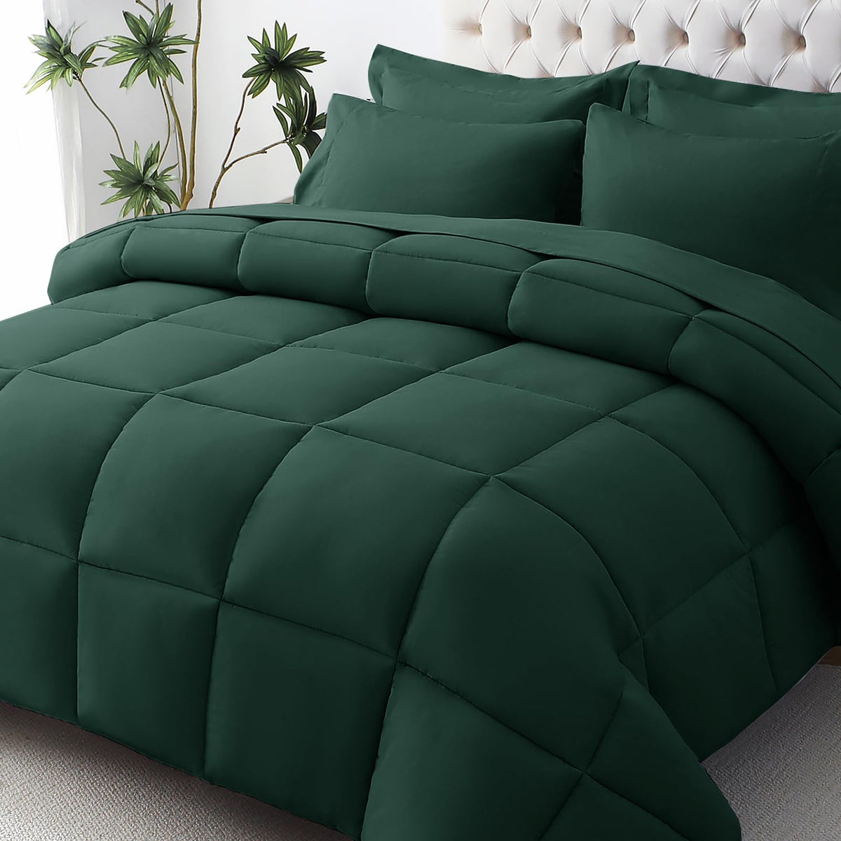 JOLLYVOGUE Full Comforter Set, Ultra-Soft Bed in a Bag Full Size 7 Pieces, Oeko-TEX Certified Bedding Set with Down Alternative Comforter, Sheets, Pillowcases & Shams, Black