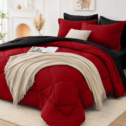 FUANNA Full Size Comforter Sets 7 PCS, Navy Blue Bed Set, Soft Bed in a Bag