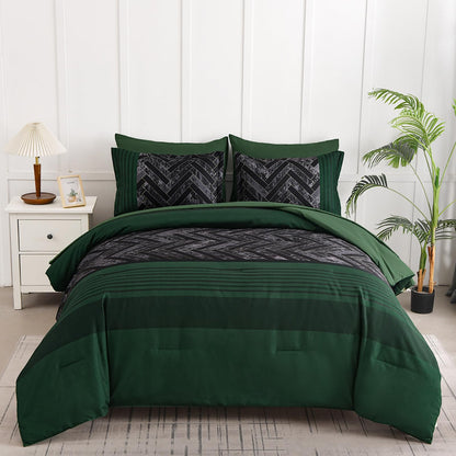 Luxudecor Burgundy Comforter Set Queen Size 7 Pieces Red and Black Stripe Bed in a Bag Geometric Comforter and Sheet Set, Soft Microfiber Complete Bedding Sets for All Seasons
