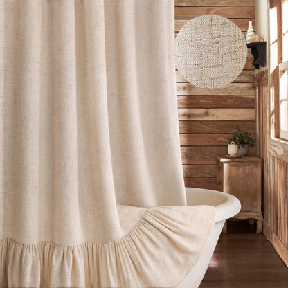 Farmhouse Shower Curtain Ruffle Linen Beige 72" W x 72" L