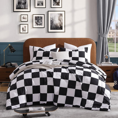 Andency Tan Gingham Comforter Set Twin, Brown Checkered Grid Plaid Bedding