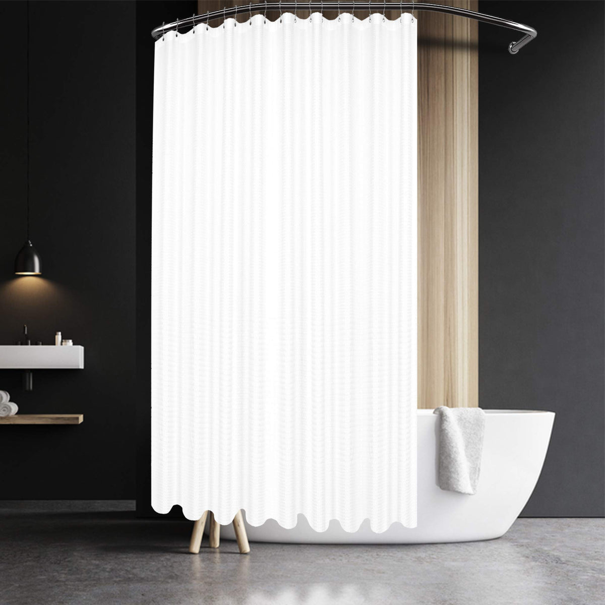 Barossa Design Waffle Weave White Shower Curtain Hotel, Standard Size