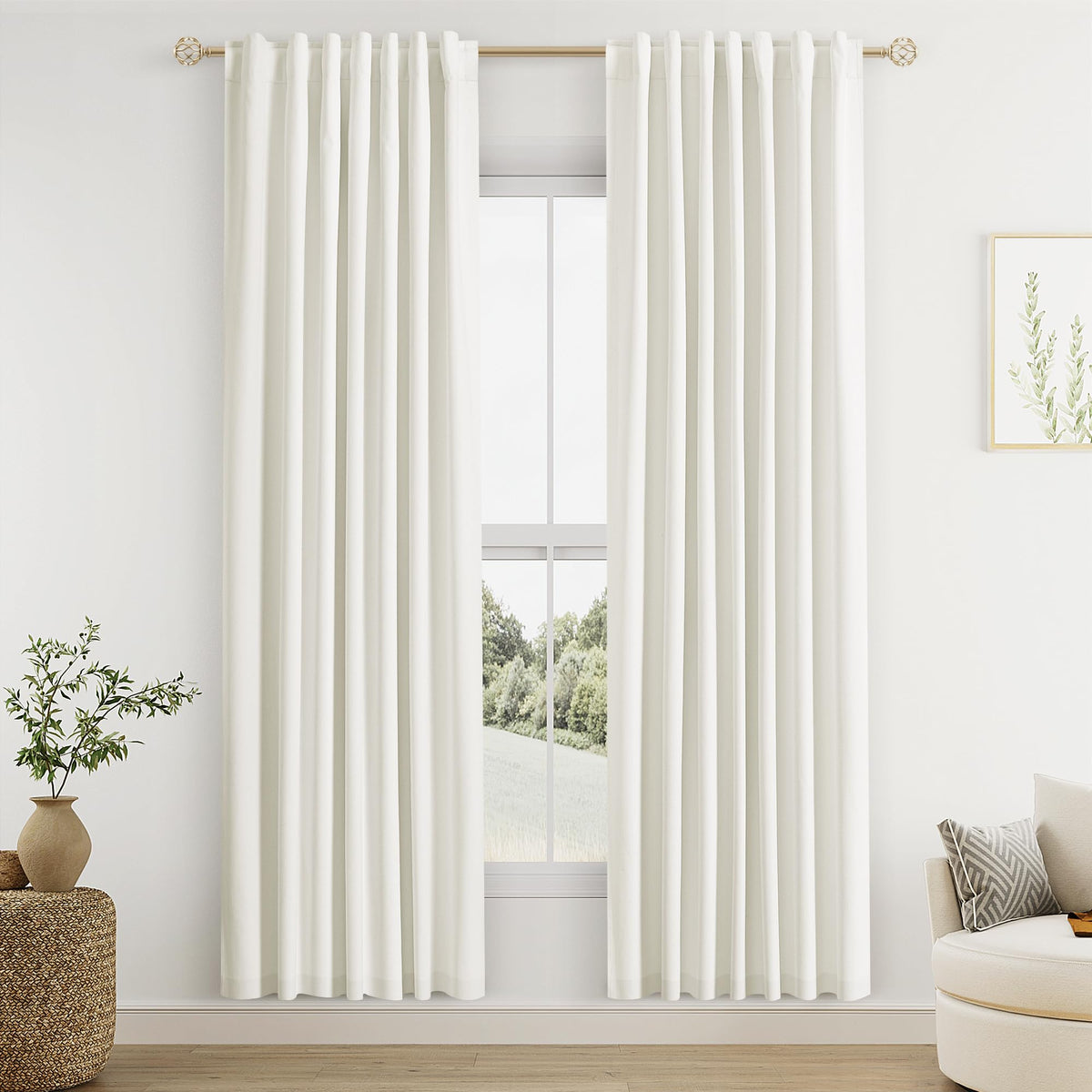 Guken Cream Linen Blackout Curtains 84 Inch Length 2 Panels Set for Living Room Bedroom Back Tab Thermal Insulated 100% Black Out Drapes Room Darkening Window Curtain Ivory Natural Beige