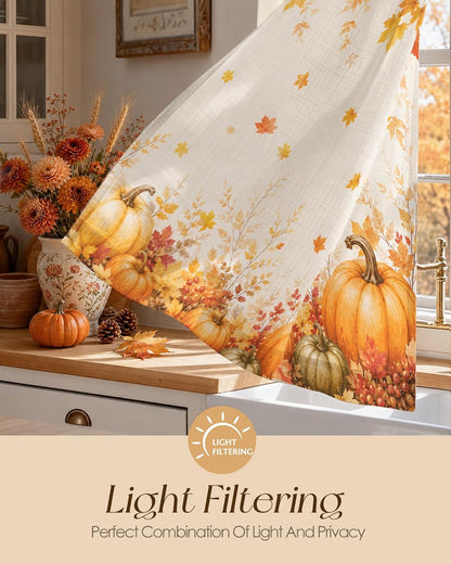 Miss Adola 36 Inch Length Kitchen Tier Curtains Pumpkin Leaf Cafe Curtains