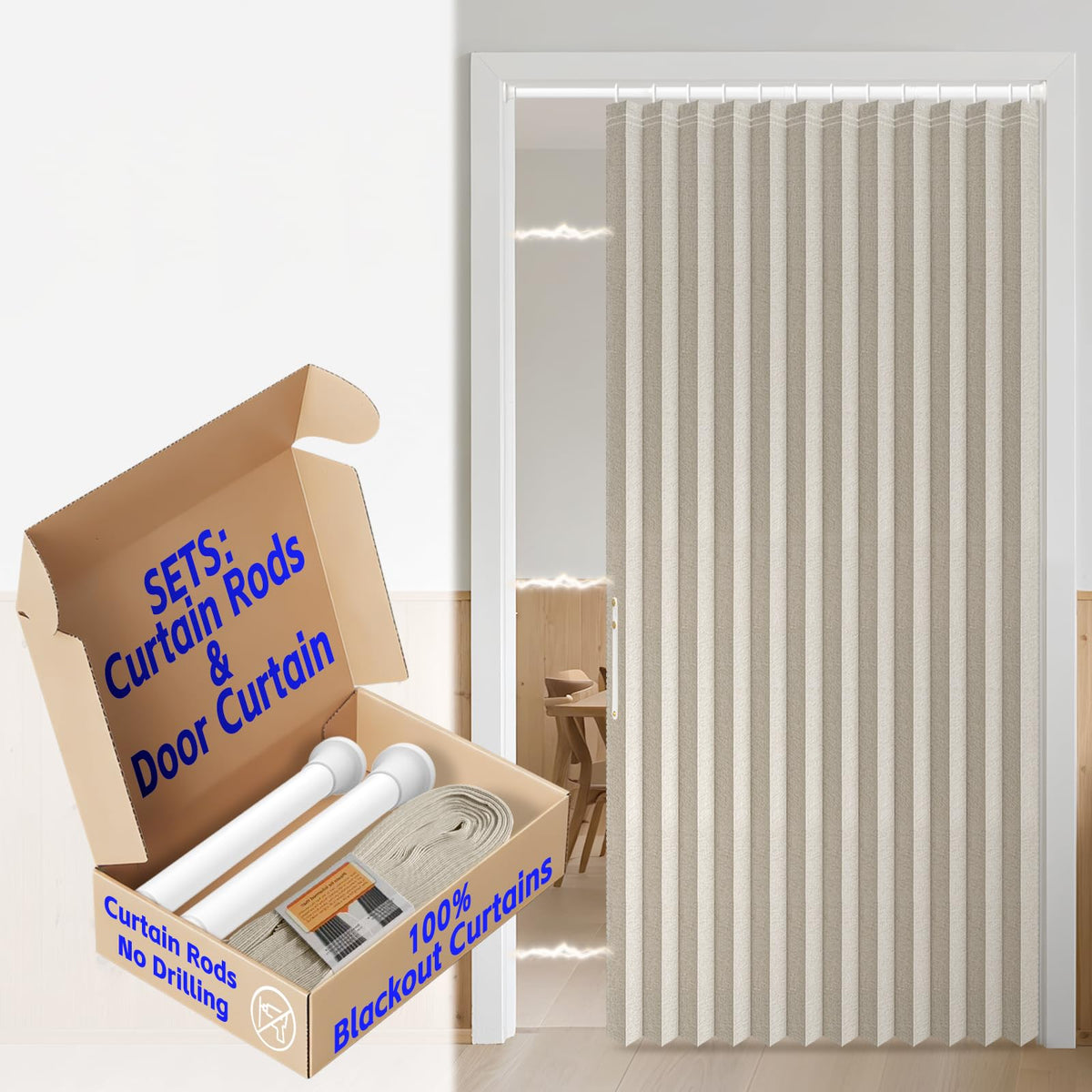 AJAZZ Blackout Accordion Door Magnetic Door Curtain Folding Closet Doors Curtain Invisible for Bedroom Room Living Room Doorway, Grey 42" W x 78" L, 1 Panel