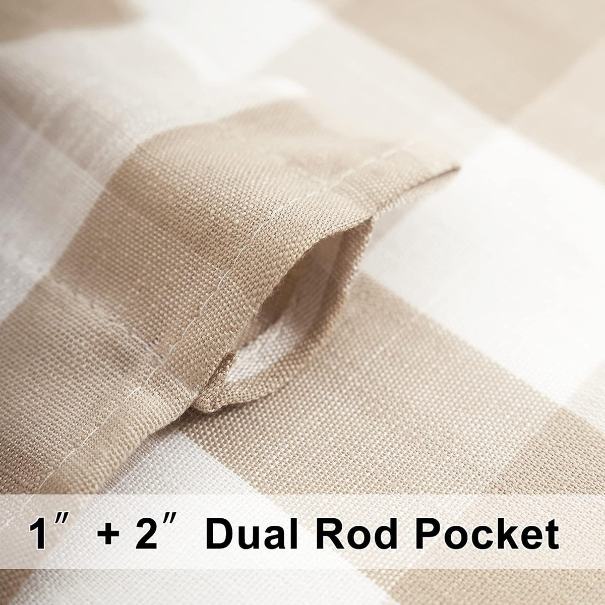 Taupe White Check Kitchen Tier Curtains for Basement Laundry 27x36 2pcs