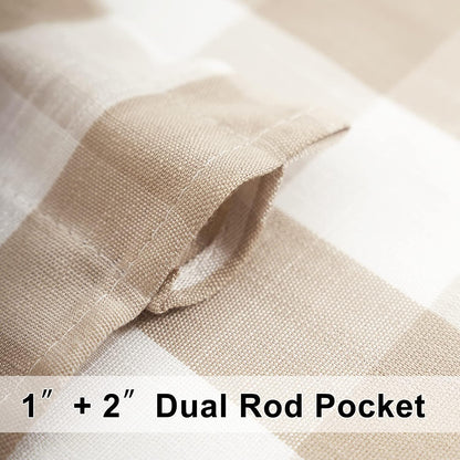 Taupe White Check Kitchen Tier Curtains for Basement Laundry 27x36 2pcs