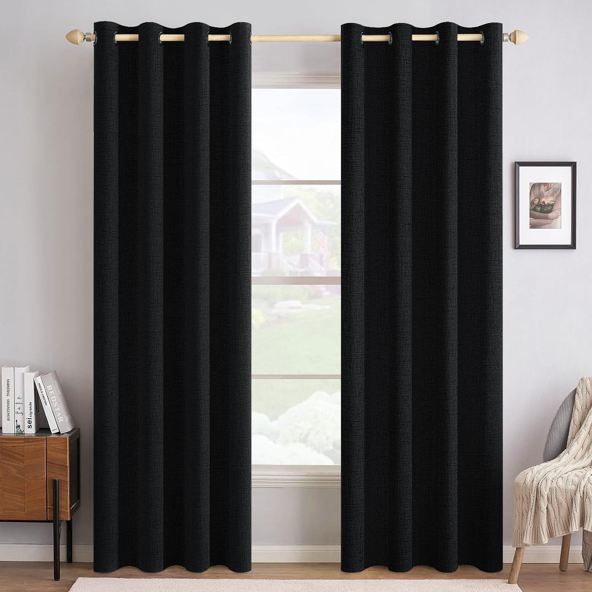 MIULEE 100% Blackout Linen Curtains for Bedroom 52x90 Inches Natural Beige